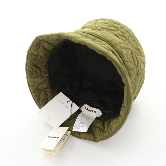 NWT Sandro Paris Quilted Daisy Drawstring Olive Green Bucket Hat Womens OS - Picture 3 of 6
